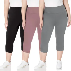 TNNZEET 3 Pack Plus Size Capri Leggings with Pockets for Women, High Waisted Black Workout Yoga Leggings 2X 3X 4X