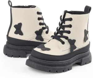 Toddler Boots Girl Side Zipper Lace Up Dress Combat Boots for Toddler/Little Kid/Big Kid