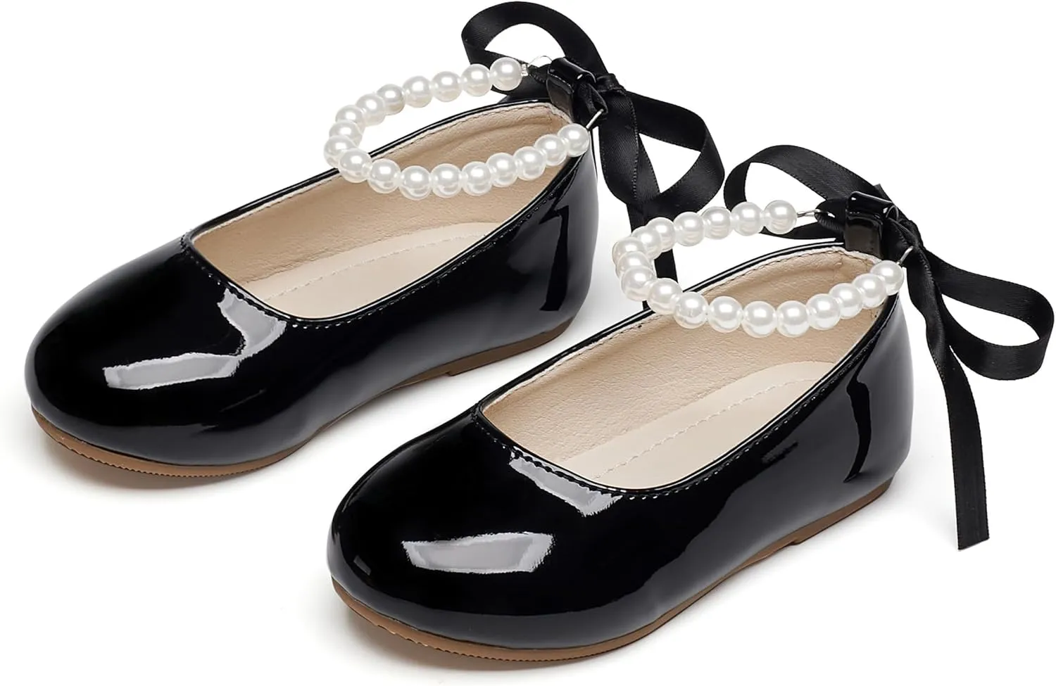 Toddler Flower Girl Dress Shoes - Little Girl Ballet Flats Pearl Strap for Wedding Party