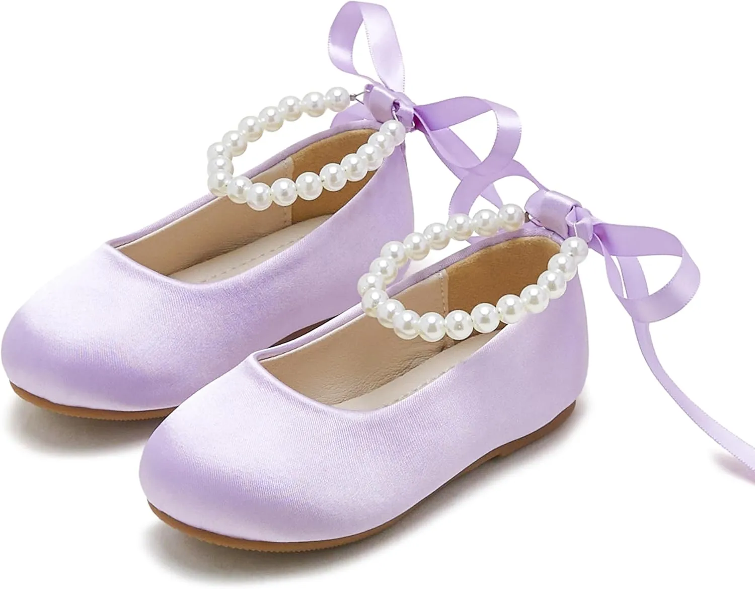 Toddler Flower Girl Dress Shoes - Little Girl Ballet Flats Pearl Strap for Wedding Party
