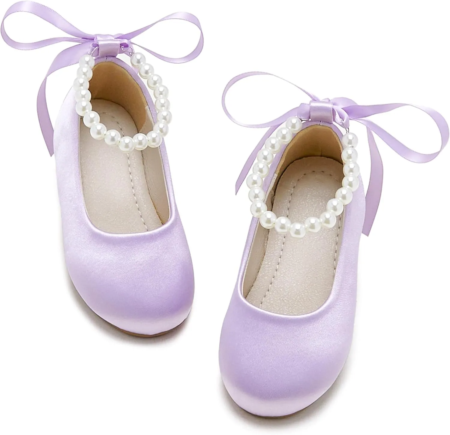 Toddler Flower Girl Dress Shoes - Little Girl Ballet Flats Pearl Strap for Wedding Party