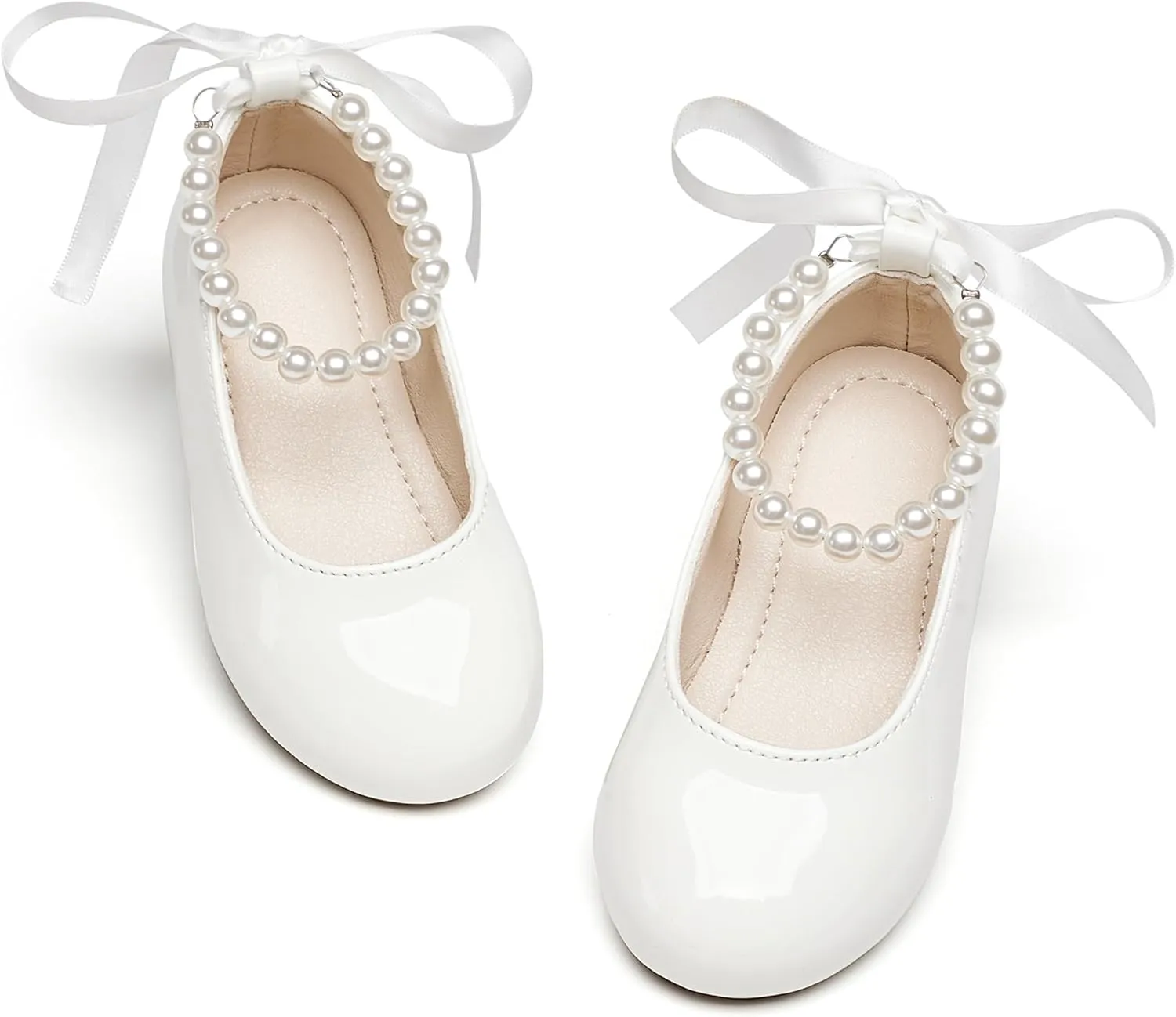 Toddler Flower Girl Dress Shoes - Little Girl Ballet Flats Pearl Strap for Wedding Party