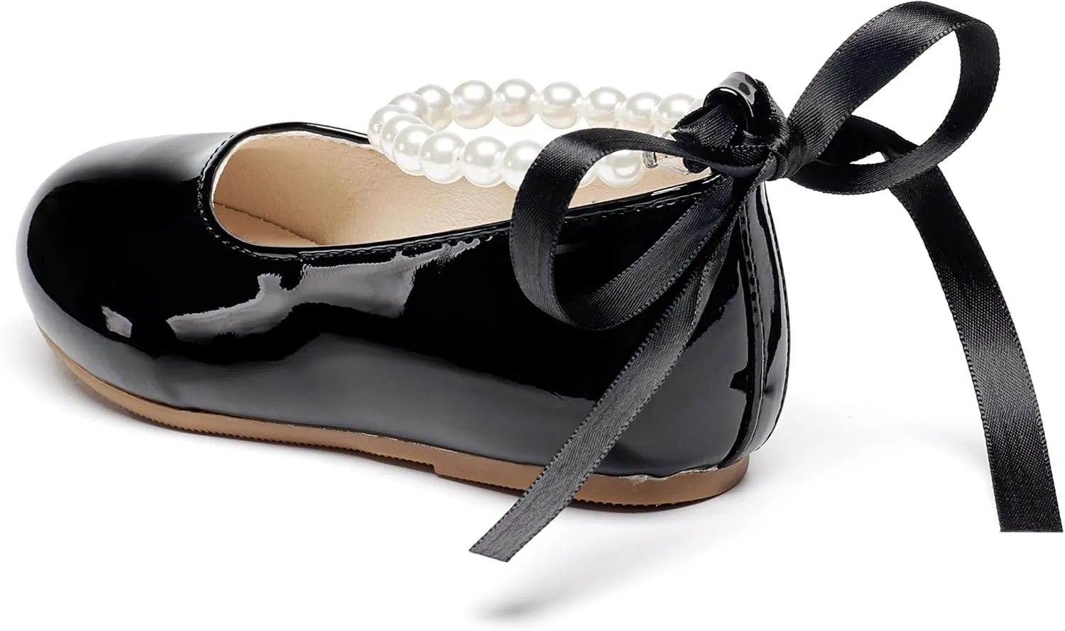 Toddler Flower Girl Dress Shoes - Little Girl Ballet Flats Pearl Strap for Wedding Party