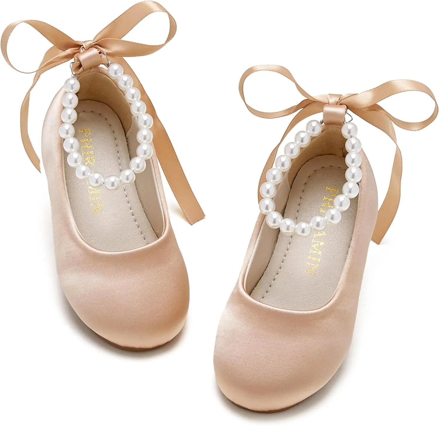 Toddler Flower Girl Dress Shoes - Little Girl Ballet Flats Pearl Strap for Wedding Party