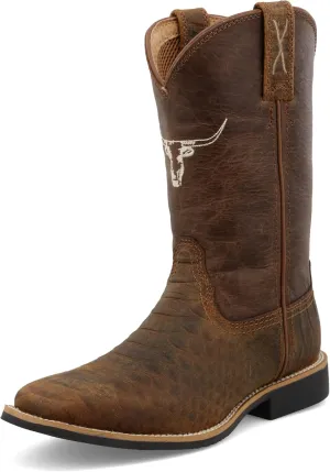 Twisted X Kid's Top Hand, New Wide Square Toe, Tan & Chocolate, 4 M