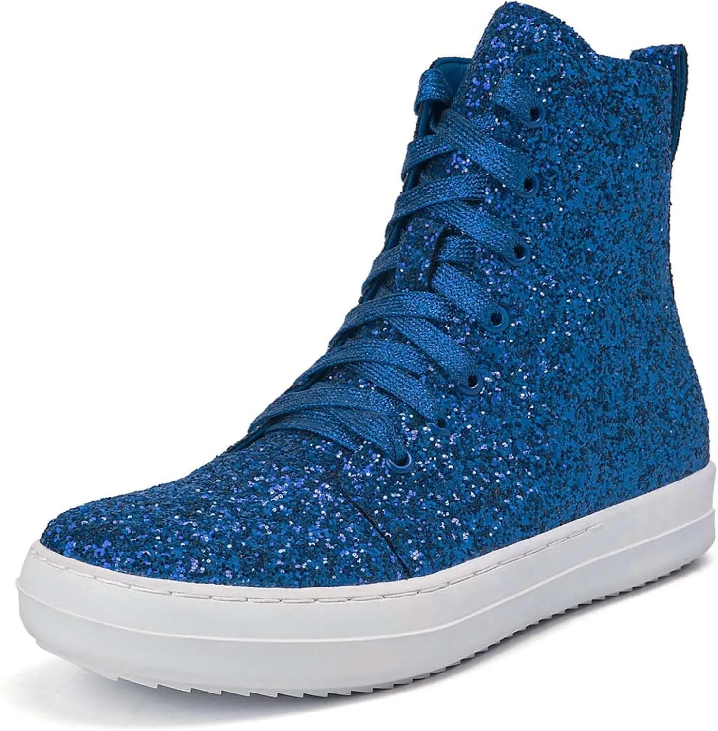 UBWDU Women's High Top Glitter Tennis Sneaker Platform Sneaker with Zipper Rhinestone Bling Wedding Bridal Shoes Shiny Sequin Shoes