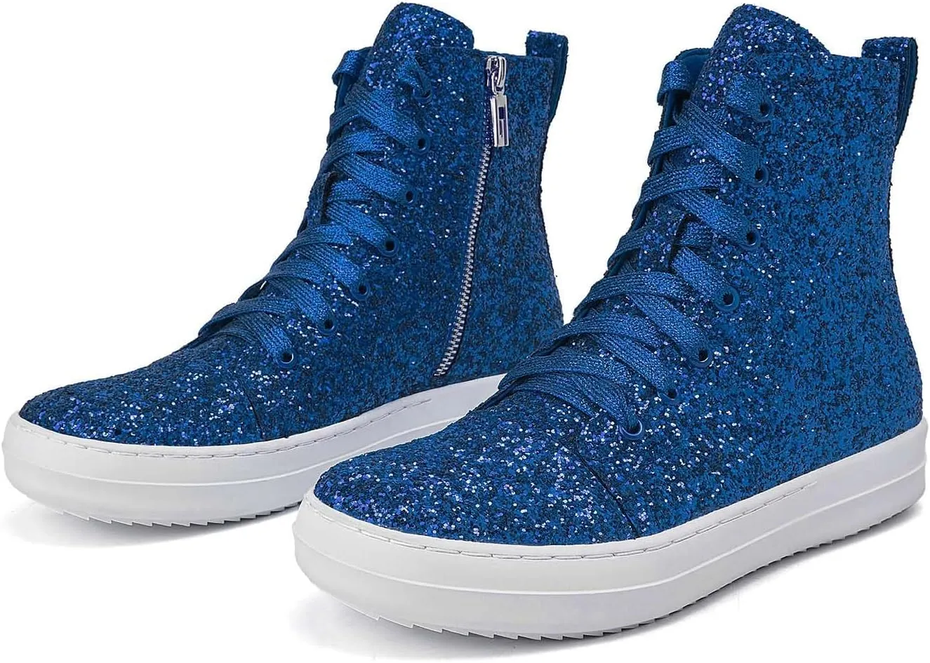 UBWDU Women's High Top Glitter Tennis Sneaker Platform Sneaker with Zipper Rhinestone Bling Wedding Bridal Shoes Shiny Sequin Shoes