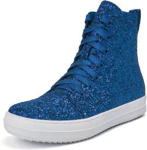 UBWDU Women's High Top Glitter Tennis Sneaker Platform Sneaker with Zipper Rhinestone Bling Wedding Bridal Shoes Shiny Sequin Shoes