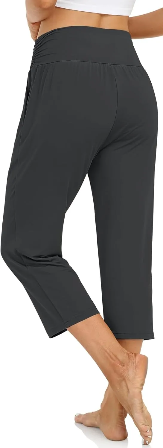 UEU Women's Capri Pants Summer Loose Yoga Pants Comfy Workout Cropprd Pants with Pockets
