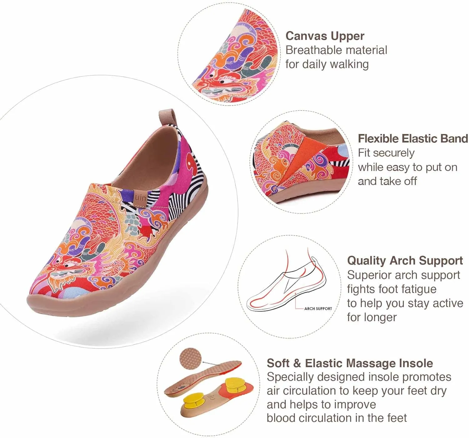 UIN Women's Art Travel Slip-On Shoes Casual Lightweight Breathable Flats Comfortable Loafers
