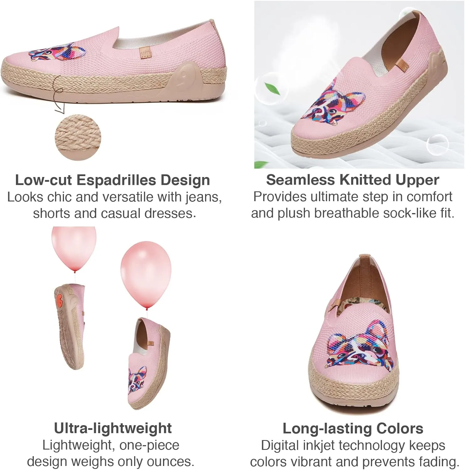 UIN Women's Espadrilles Slip Ons Knitted Lightweight Walking Casual Loafers Comfortable Art Painted Travel Shoes Marbella II