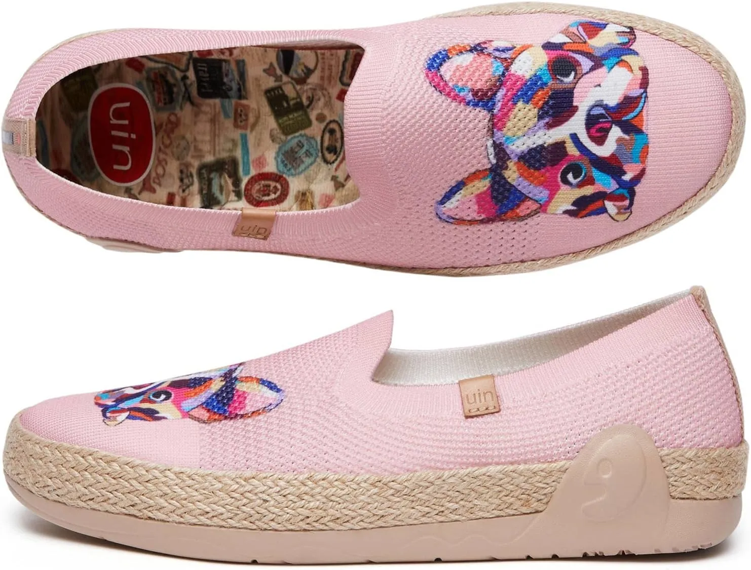 UIN Women's Espadrilles Slip Ons Knitted Lightweight Walking Casual Loafers Comfortable Art Painted Travel Shoes Marbella II
