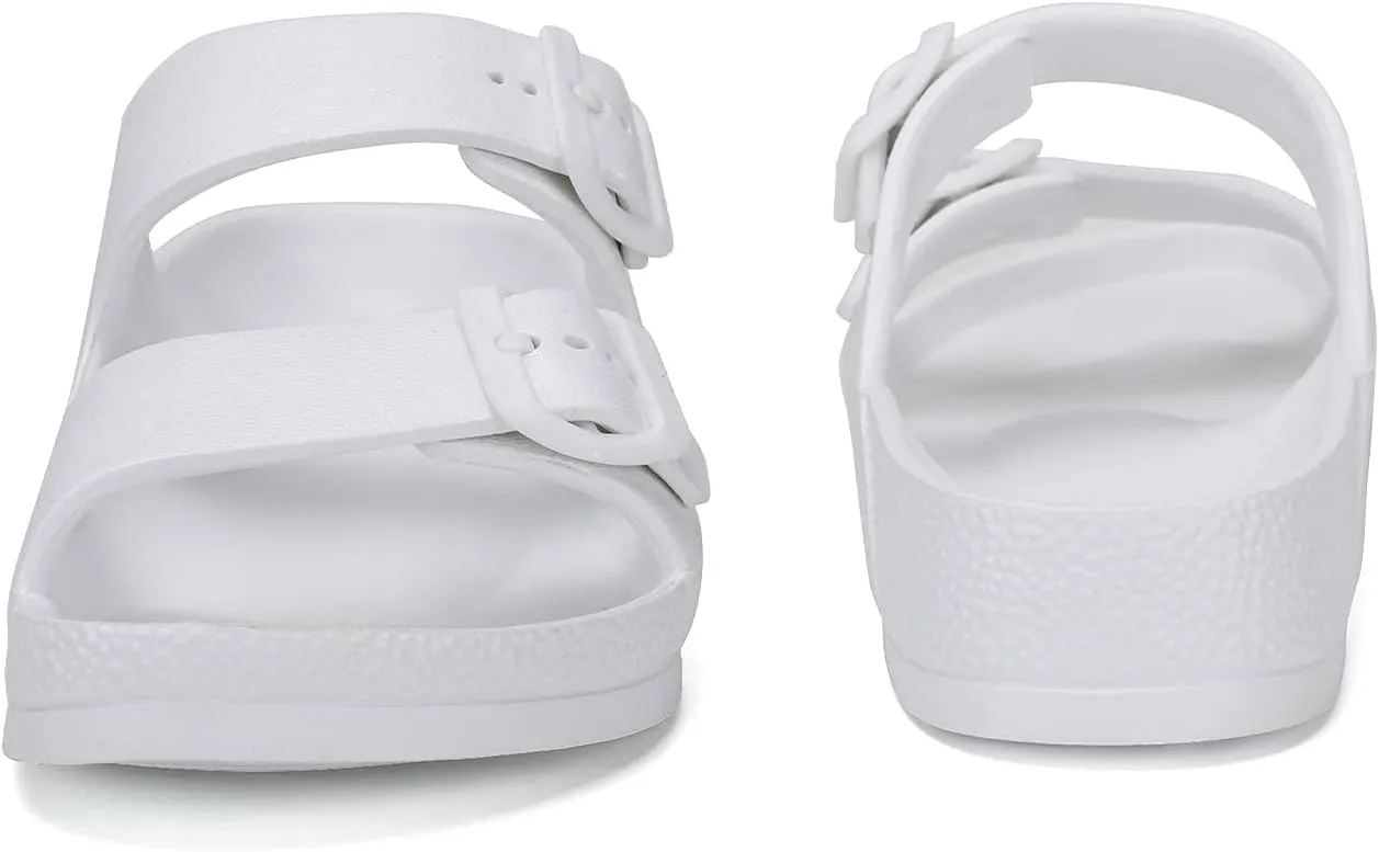 Unisex Men‘s and Women’s Lightweight Flat Sandals Waterproof Comfort Soft Slides Double Buckle Adjustable EVA Slip-on Flat Sandals