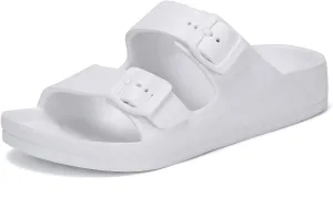 Unisex Men‘s and Women’s Lightweight Flat Sandals Waterproof Comfort Soft Slides Double Buckle Adjustable EVA Slip-on Flat Sandals
