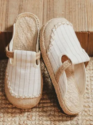 VARECOLA Women's Breathable Cotton Linen Cute Print Flat Mules Exquisite Embroidery Boho Style Slip On Slingback Espadrilles Slipper Shoes