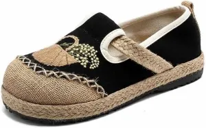VARECOLA Women's Breathable Cotton Linen Cute Print Flat Mules Exquisite Embroidery Boho Style Slip On Slingback Espadrilles Slipper Shoes