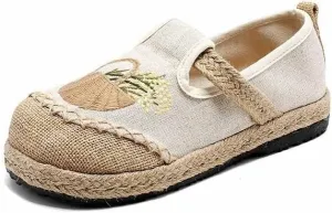 VARECOLA Women's Breathable Cotton Linen Cute Print Flat Mules Exquisite Embroidery Boho Style Slip On Slingback Espadrilles Slipper Shoes