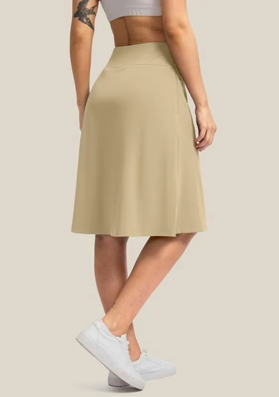 Viodia 25" Knee Length Skorts Skirts for Women with Zipper Pockets Stretchy Modest Aline Midi Skort for Casual Summer Travel