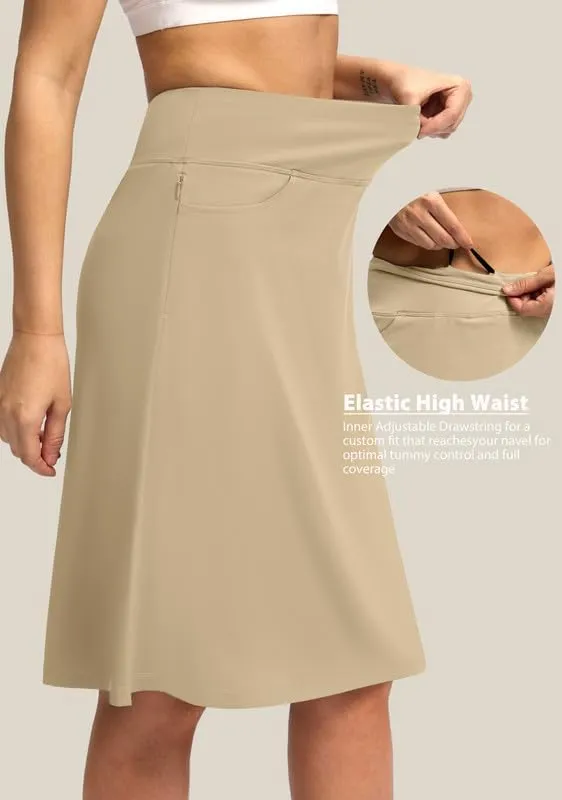 Viodia 25" Knee Length Skorts Skirts for Women with Zipper Pockets Stretchy Modest Aline Midi Skort for Casual Summer Travel