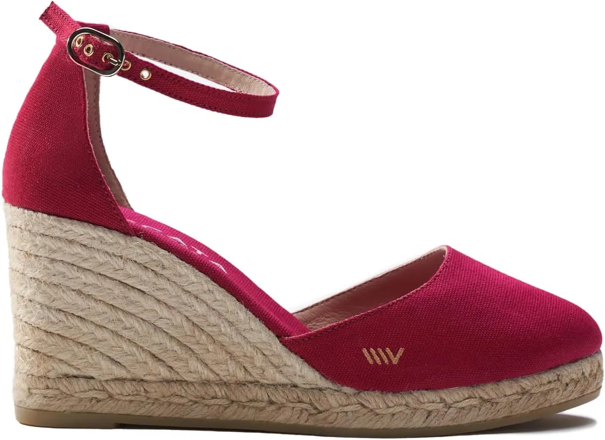 Viscata Estartit Espadrille Canvas Wedges Spain Handmade 3 ½” Heel Women's Sandals with Breathable Organic Cotton Canvas and 100% Natural Jute Midsole for all Occasions: Casual, Work, Party