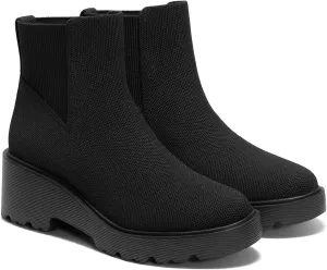 VIVAIA Everly Women's Water-repellent Chunky Wedge Boots silp on Round-Toe Booties 6cm/2.36" heel height Booties Anti-Slip Outsole Platform Chunky Wedge Boots lady dress jeans Winter Fall boots