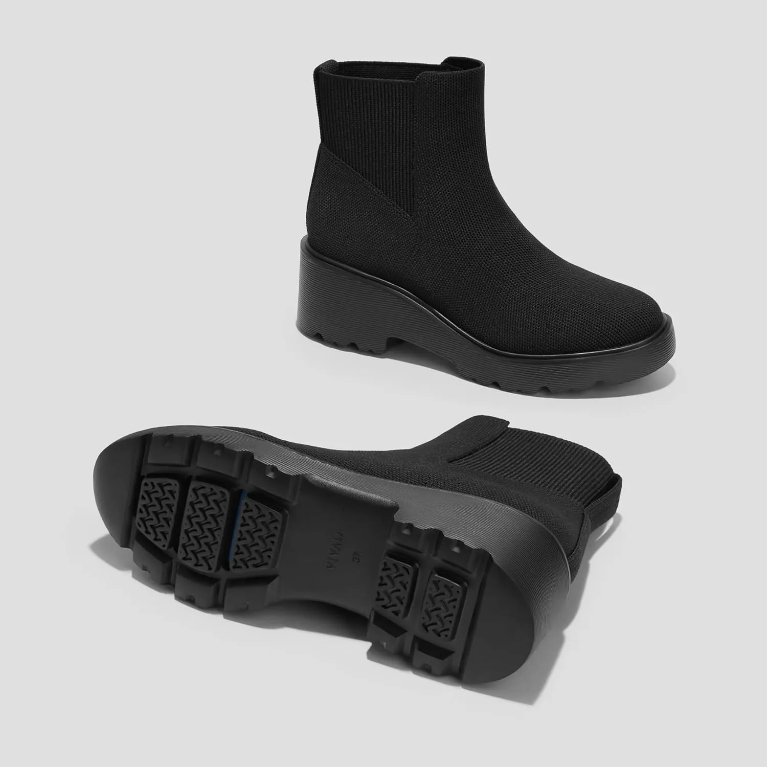 VIVAIA Everly Women's Water-repellent Chunky Wedge Boots silp on Round-Toe Booties 6cm/2.36" heel height Booties Anti-Slip Outsole Platform Chunky Wedge Boots lady dress jeans Winter Fall boots