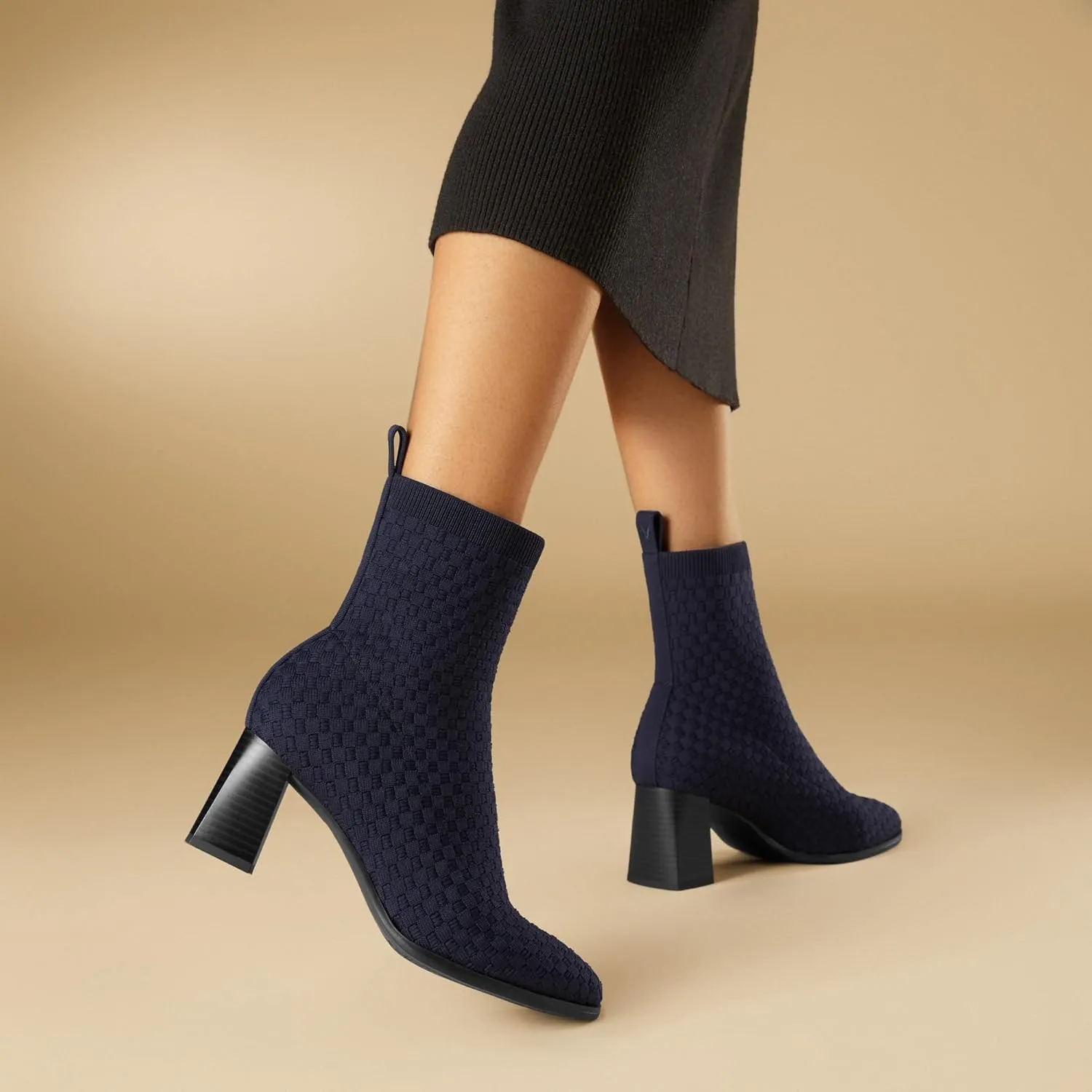 VIVAIA Thalita Women's Boots Slip on Mid Round-Toe Booties Lady Dress Blazer Skirt Jeans Winter Fall Water Repellent Boots