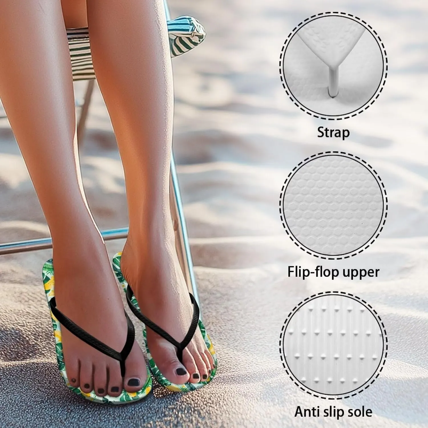 Walking Flip Flops Flat Sandal Yoga Mat Summer Beach Shoe Thong Slippers for Women with Arch Support