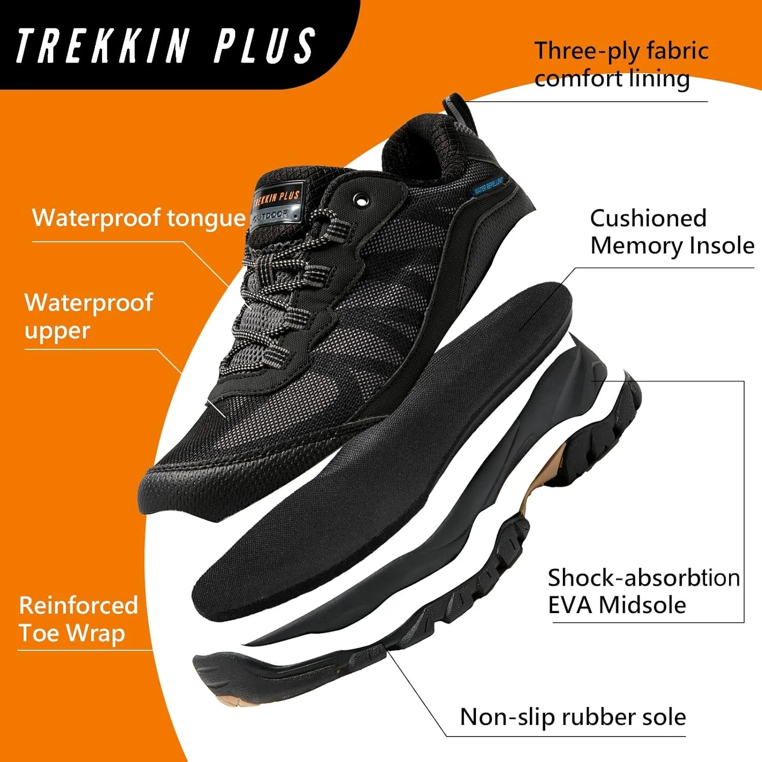Waterproof Walking Shoes for Men Breathable Low Top Boots Lightweight Non Slip Workout Shoes Comfortable Slip on Snow Rainproof Shoes