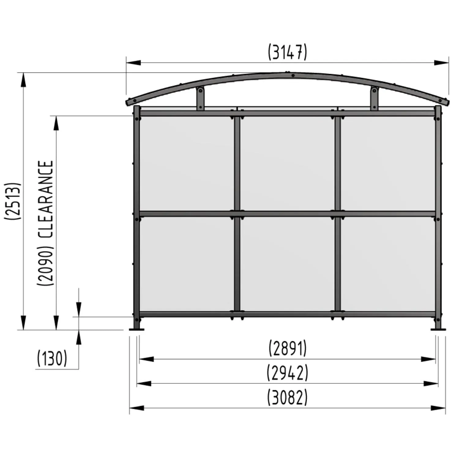 Watford Trolley Shelter with Clear PETG Cladding 1m - 5m
