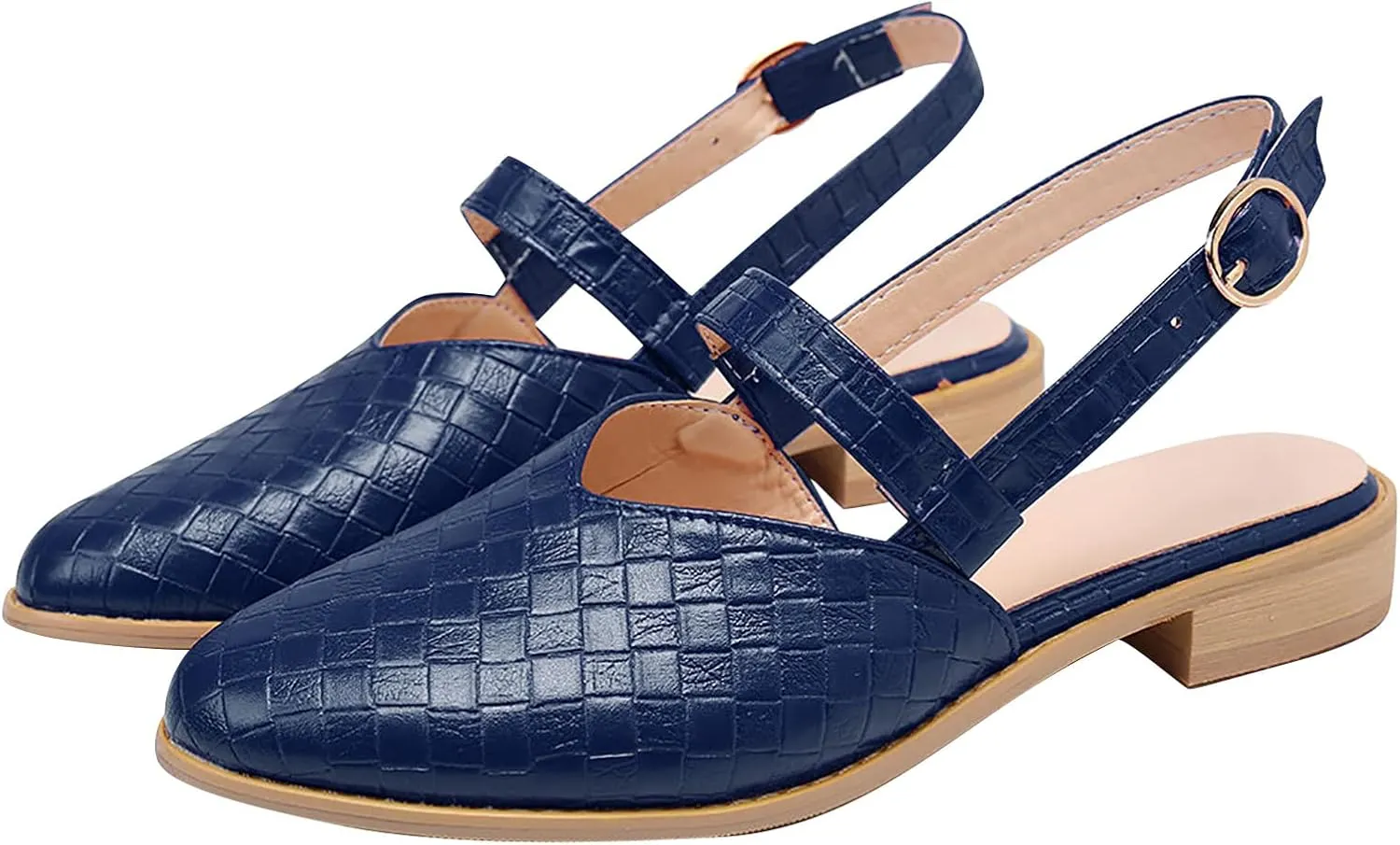 Weave Sandal for Women Fashion Pointed Toe Closed Toe Cutout Strap Buckle Low Heel Casual Shoes Summer Comfortable Flat Slides Mules Shoes