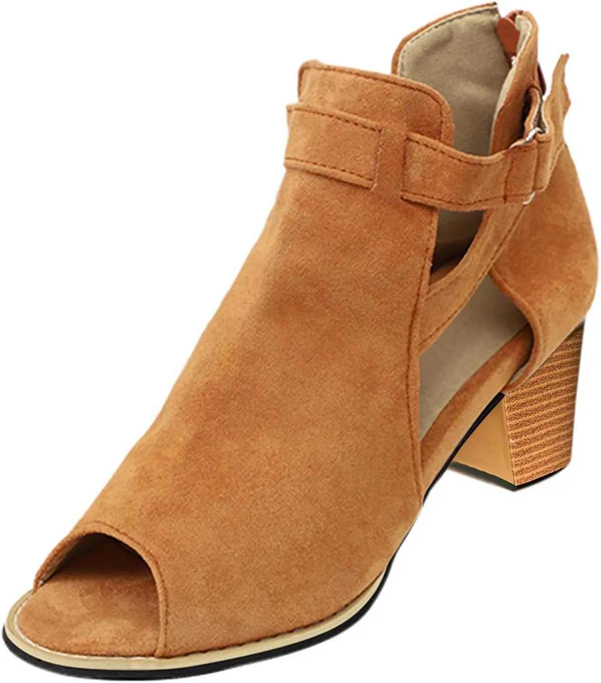 Wedge Dress Shoes for Women Back Zipper Chunky Heels Peep Toe Ankle Booties Dressy Short Heels Block Heel Sandals