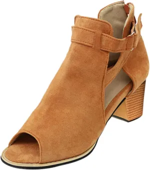 Wedge Dress Shoes for Women Back Zipper Chunky Heels Peep Toe Ankle Booties Dressy Short Heels Block Heel Sandals