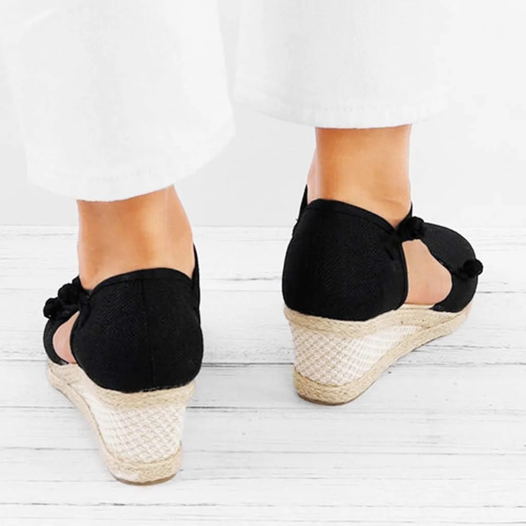 Wedge Sandals for Women 2024 Women Ladies Retro Canvas Wedge Round Toe Casual Sandals Singles Shoes