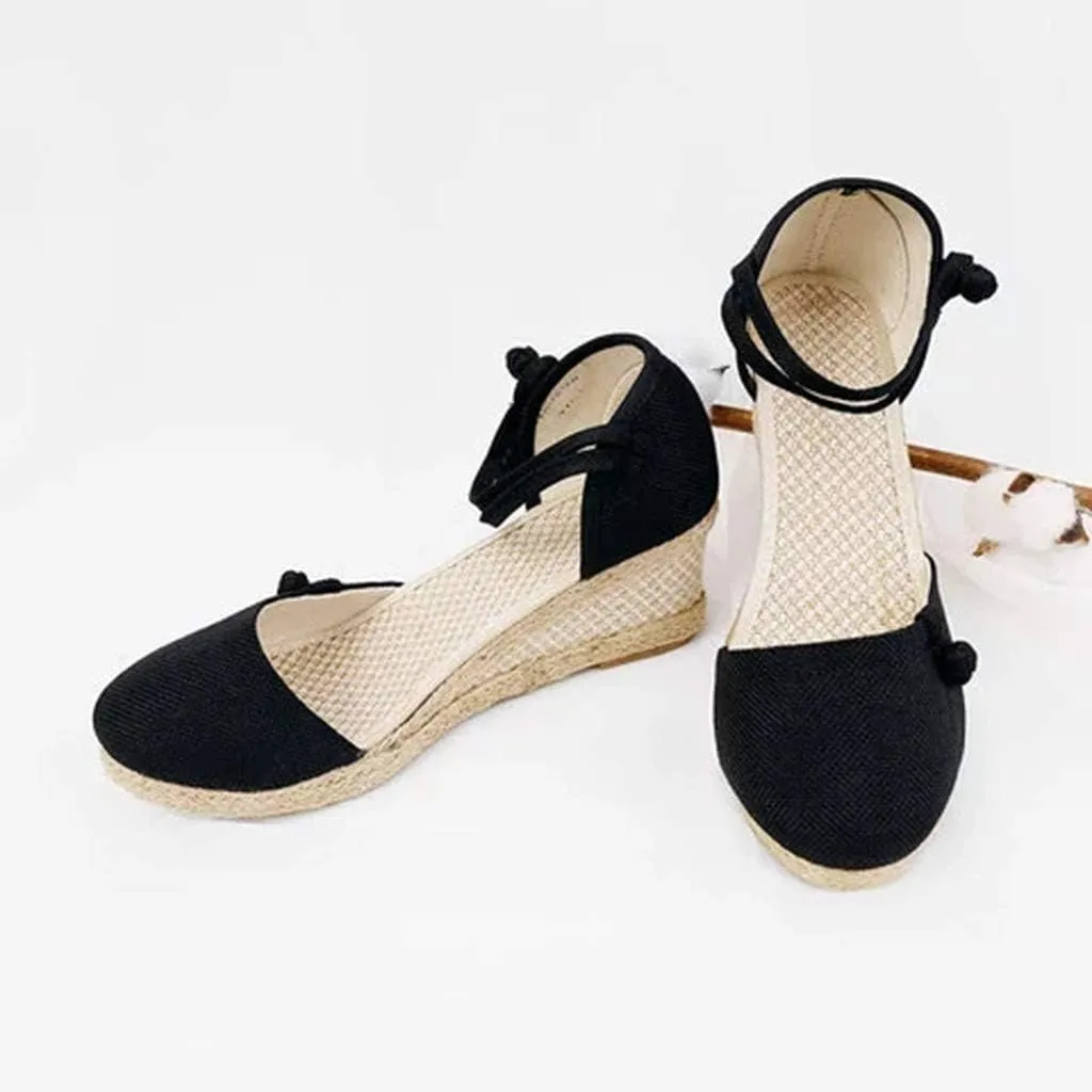 Wedge Sandals for Women 2024 Women Ladies Retro Canvas Wedge Round Toe Casual Sandals Singles Shoes