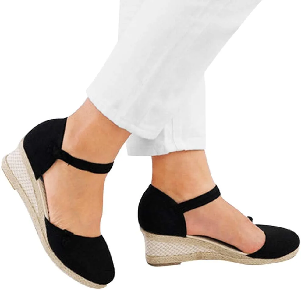 Wedge Sandals for Women 2024 Women Ladies Retro Canvas Wedge Round Toe Casual Sandals Singles Shoes