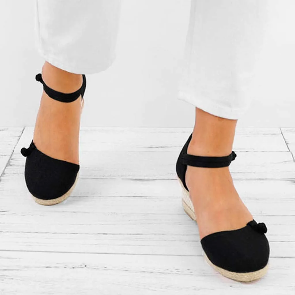 Wedge Sandals for Women 2024 Women Ladies Retro Canvas Wedge Round Toe Casual Sandals Singles Shoes