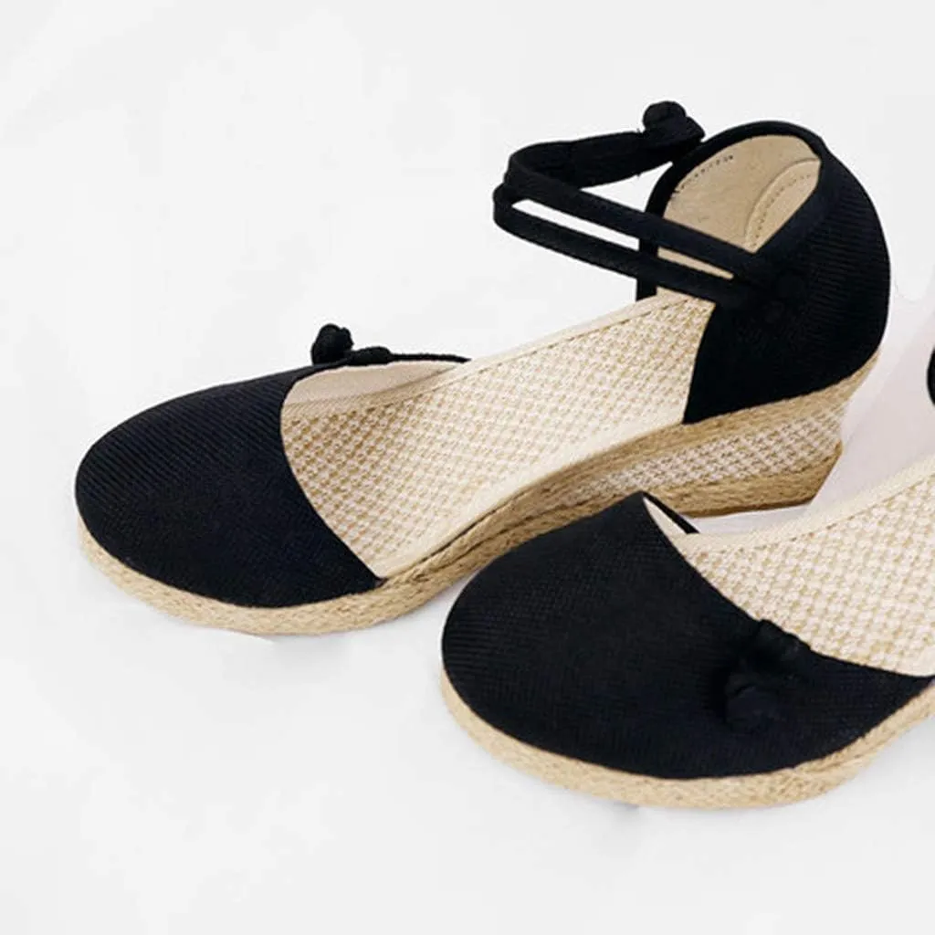 Wedge Sandals for Women 2024 Women Ladies Retro Canvas Wedge Round Toe Casual Sandals Singles Shoes