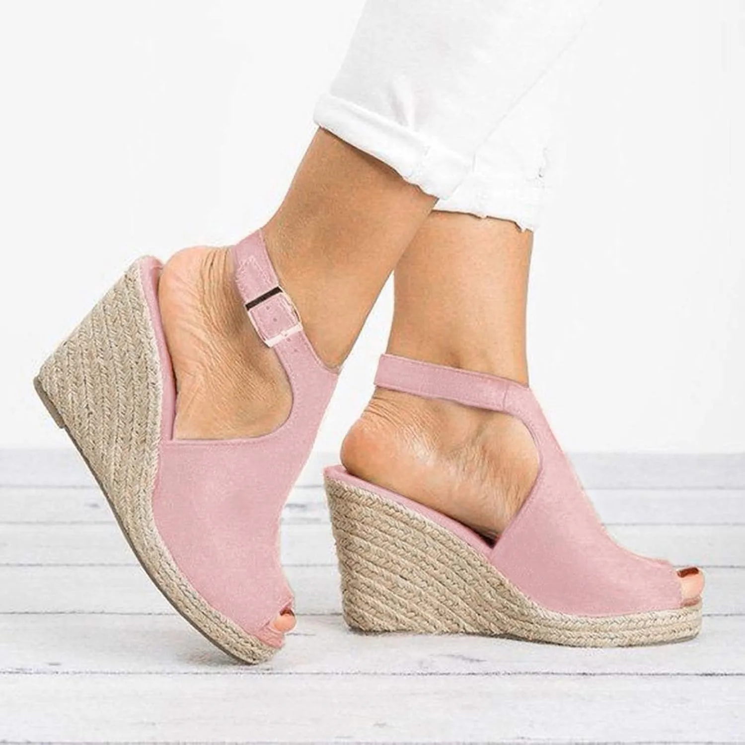 Wedge Sandals for Women, Dressy Summer Wedge, Womens Espadrille Wedge Sandals Peep Toe Buckle Strap Platform Sandals