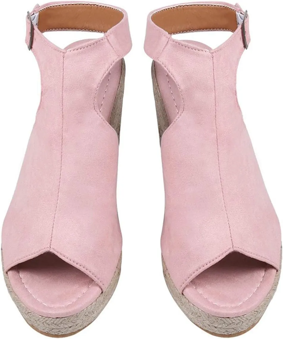 Wedge Sandals for Women, Dressy Summer Wedge, Womens Espadrille Wedge Sandals Peep Toe Buckle Strap Platform Sandals