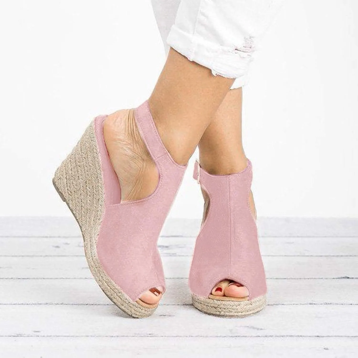 Wedge Sandals for Women, Dressy Summer Wedge, Womens Espadrille Wedge Sandals Peep Toe Buckle Strap Platform Sandals