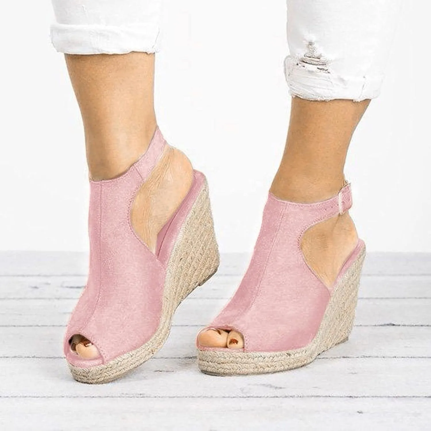 Wedge Sandals for Women, Dressy Summer Wedge, Womens Espadrille Wedge Sandals Peep Toe Buckle Strap Platform Sandals