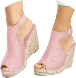 Wedge Sandals for Women, Dressy Summer Wedge, Womens Espadrille Wedge Sandals Peep Toe Buckle Strap Platform Sandals