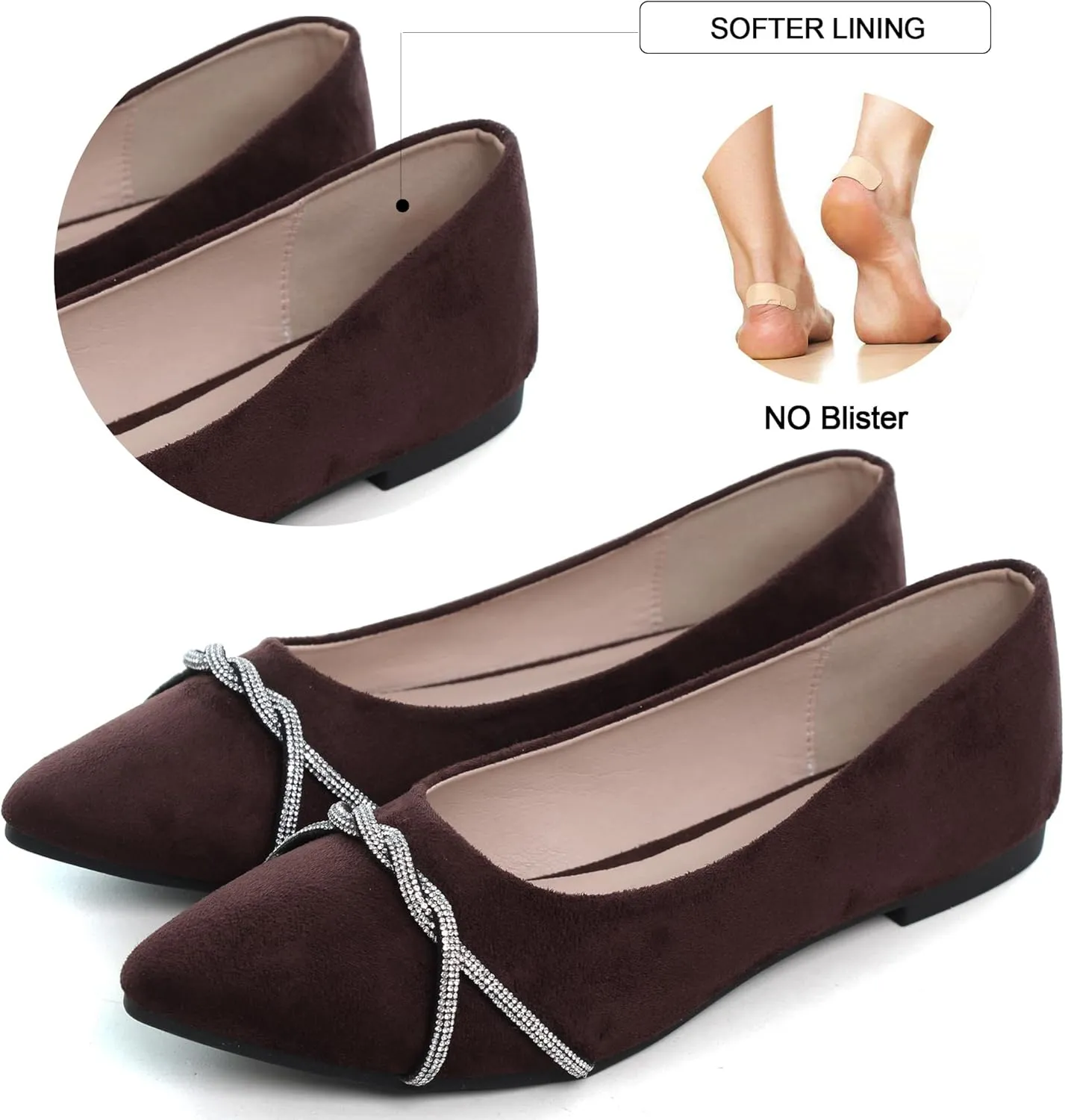 WENJIAZHIZHI Womens Ballet Flats Shoes Black Chains Slip-On Loafers Flat Dress Shoes for Women Dressy Comfortable Pointed Toe
