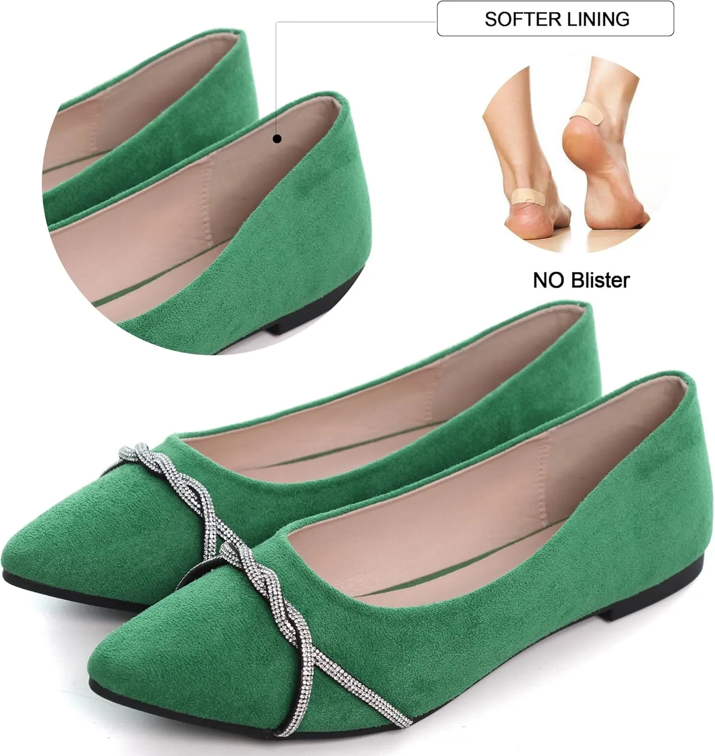 WENJIAZHIZHI Womens Ballet Flats Shoes Black Chains Slip-On Loafers Flat Dress Shoes for Women Dressy Comfortable Pointed Toe