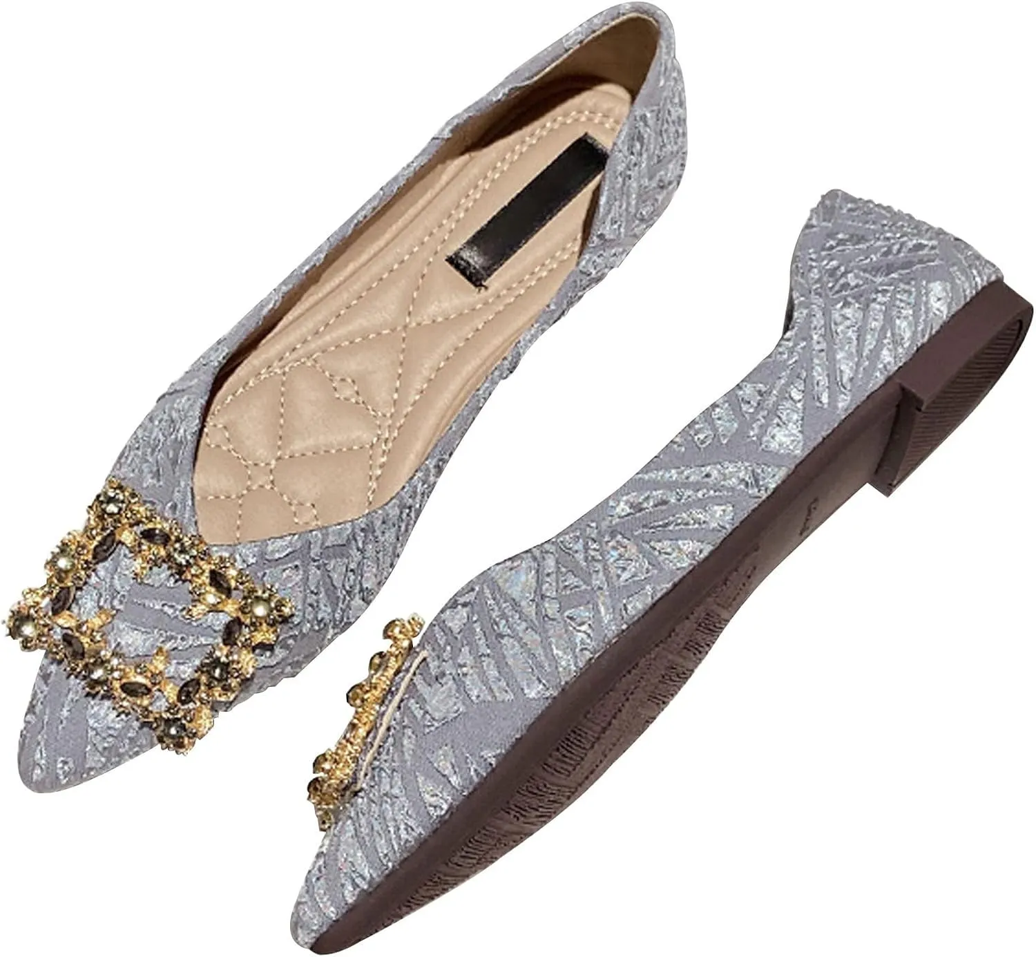 WENJIAZHIZHI Women's Rhinestones Pointed Toe Ballet Flats Casual Slip-On Walking Flats Loafers for Women Dressy Comfortable Shoes