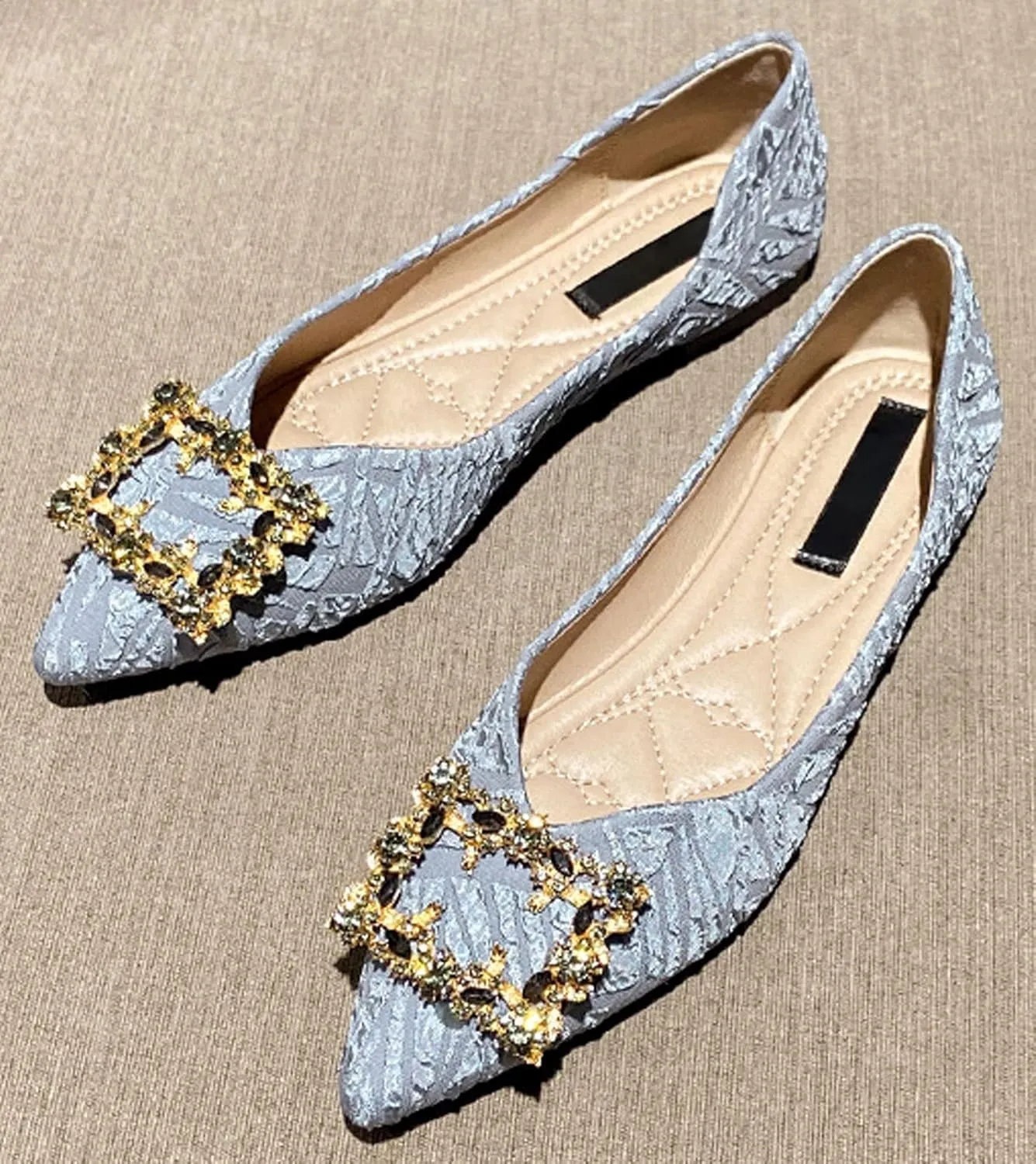 WENJIAZHIZHI Women's Rhinestones Pointed Toe Ballet Flats Casual Slip-On Walking Flats Loafers for Women Dressy Comfortable Shoes