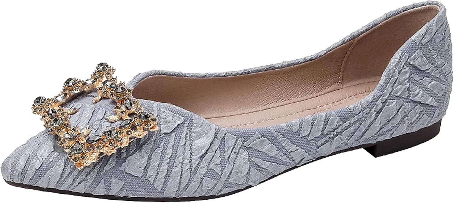 WENJIAZHIZHI Women's Rhinestones Pointed Toe Ballet Flats Casual Slip-On Walking Flats Loafers for Women Dressy Comfortable Shoes