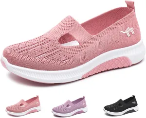 WENOREG Women's Mesh Hollow Out Slip On Walking Sneakers,Adjustable Buckle Non-Slip Soft Bottom Working Lightweight Nurse Shoes