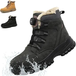 Winter Boots for Men Women, Winter Safety Shoes Men's Waterproof Work Shoes Women Warm Lined Steel Cap Shoes Non-Slip Safety Boots with Rotary Knob